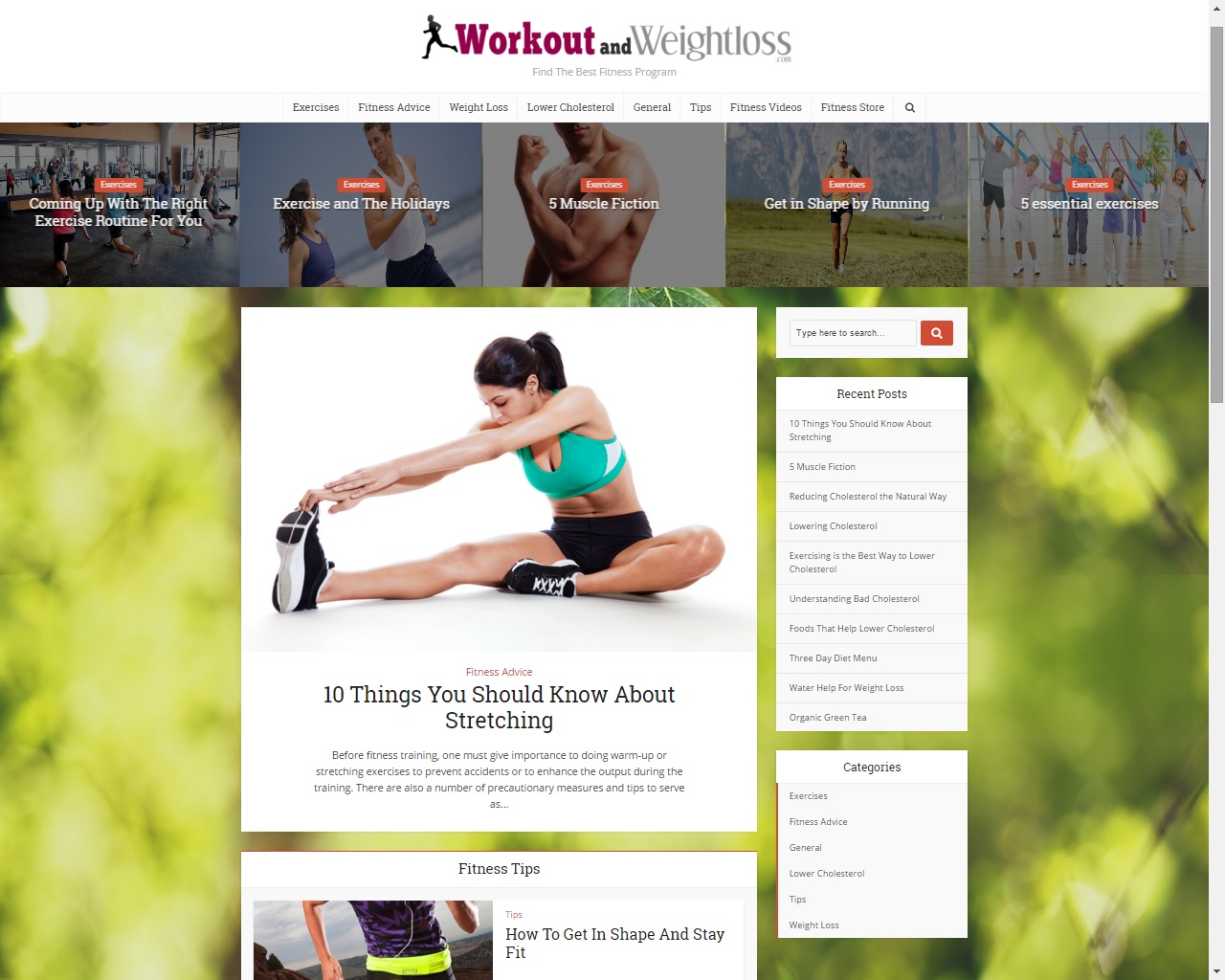 screen shot of workoutandweightloss