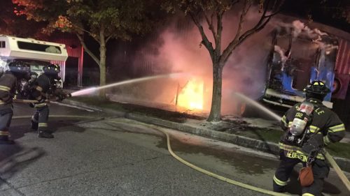 RV crashes into West Seattle fitness club, sets it ablaze